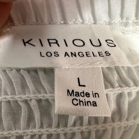 KIRIOUS Eyelet Lace Ruffle Sleeves Bustier Crop Top WMNS L White Eyelet Smocked - Picture 6 of 6